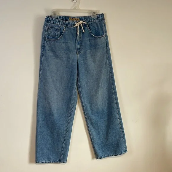 Mother Snacks Jeans 27 Drawn Fun Dip Nerd Blue Elastic Drawstring Straight Loose